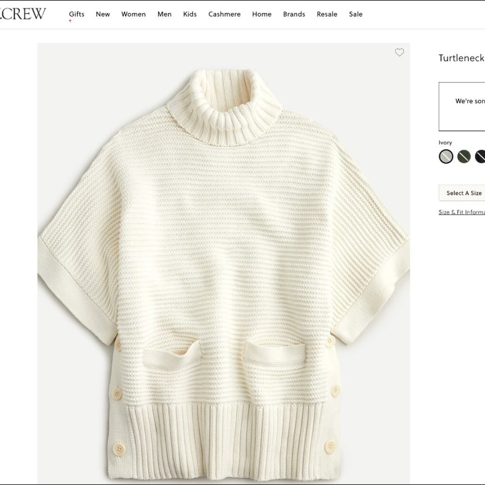 NWT J Crew Turtleneck Poncho Large Ivory